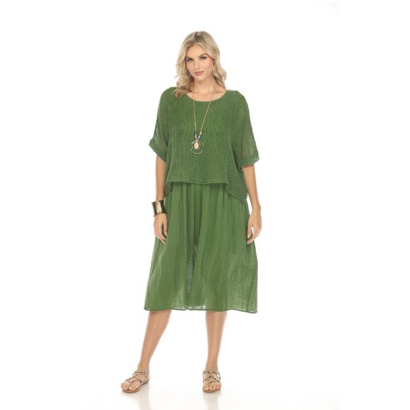 Moss Green Cape Style Dress with Netting Detail - Picture 1 of 6